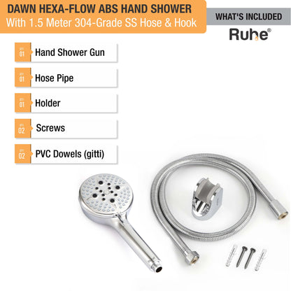 Dawn Hexa-Flow ABS Filter Hand Shower with 1.5 Meter 304-grade SS Hose & Hook