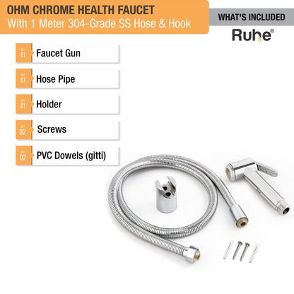 OHM Chrome Health Faucet with 304-Grade SS Hose & Hook