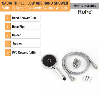 Cacia Triple Flow ABS Hand Shower with 1.5 Meter 304-grade SS Hose & Hook