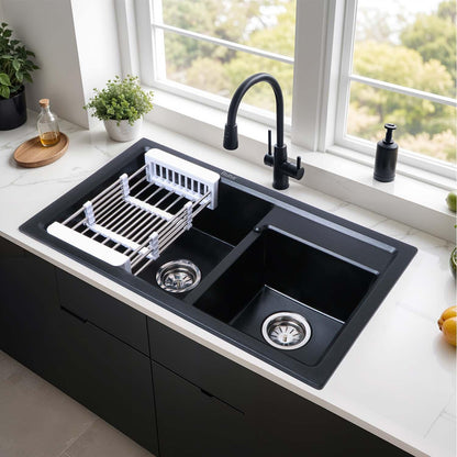 Quartz Double Bowl Kitchen Sink (31 x 18 x 9 Inches)