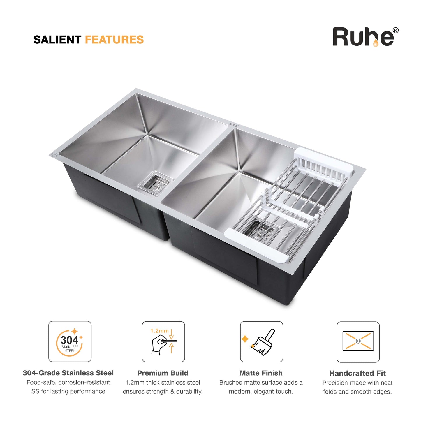 Handmade Double Bowl Kitchen Sink (45 x 20 x 10 Inches) (Features)