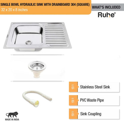 Single Bowl with Drainboard Kitchen Sink (32 x 20 x 8 Inches), What’s Included