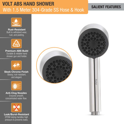 Volt ABS Hand Shower with 1.5 Meter 304-grade SS Hose & Hook
