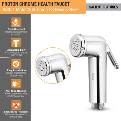 Proton Chrome Health Faucet with 304-Grade SS Hose & Hook