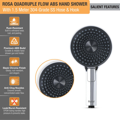 Rosa Multiflow Hand Shower with 304-grade SS Hose & Hook