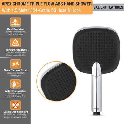 Apex Multiflow Hand Shower with 304-grade SS Hose & Hook