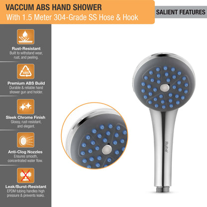 Vaccum ABS Hand Shower with 1.5 Meter 304-grade SS Hose & Hook