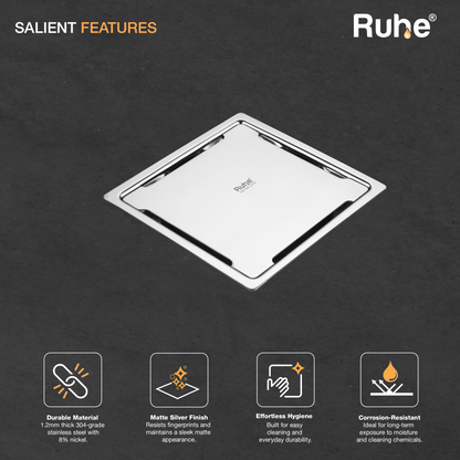Diamond Square Flat Cut 304-Grade Floor Drain (5 x 5 Inches) - by Ruhe