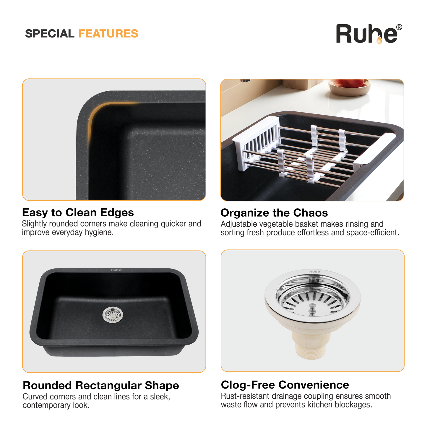 Black Quartz Single Bowl Kitchen Sink (31 x 19 x 9 Inches) (Special Features)