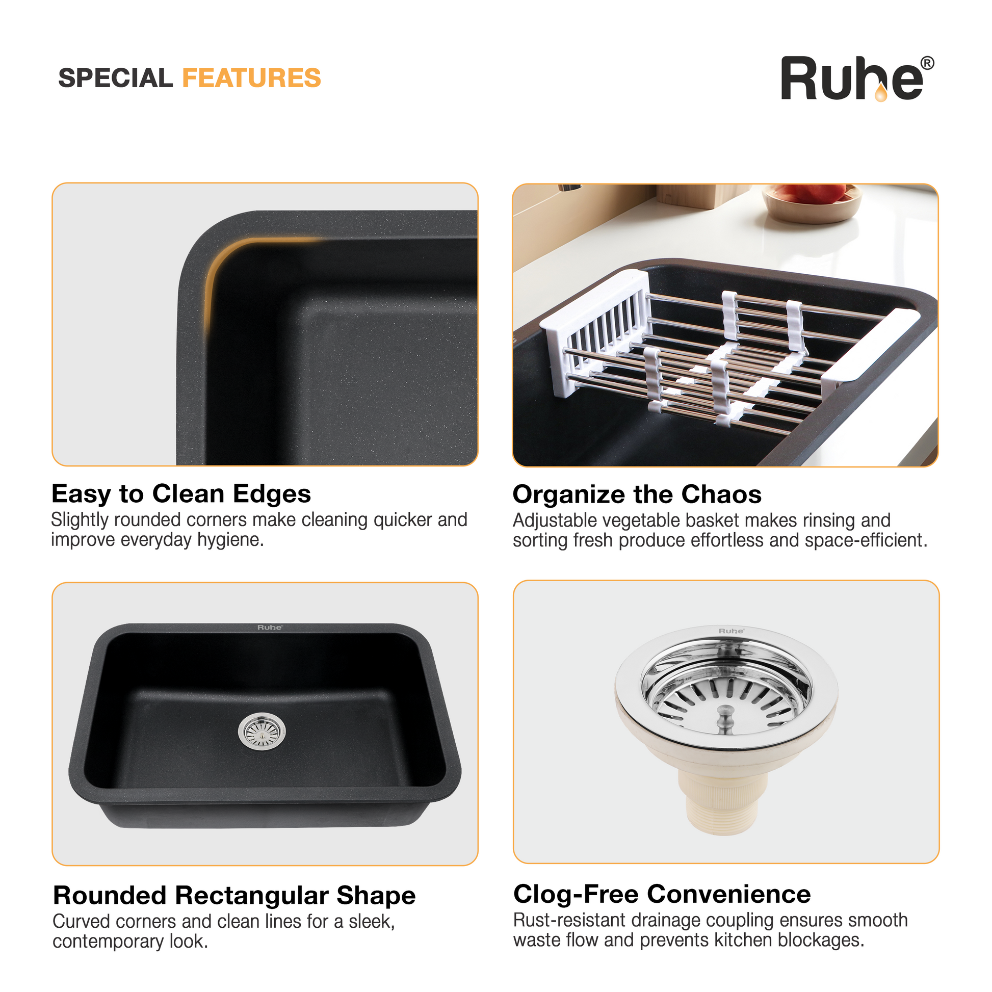Black Quartz Single Bowl Kitchen Sink (31 x 19 x 9 Inches) (Special Features)
