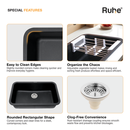 Black Quartz Single Bowl Kitchen Sink (31 x 19 x 9 Inches) (Special Features)