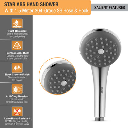 Star ABS Hand Shower with 1.5 Meter 304-grade SS Hose & Hook
