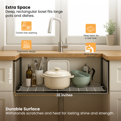 Handmade Single Bowl Kitchen Sink (32 x 18 x 10 Inches) with Deep Bowl