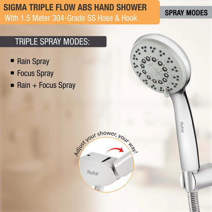 Sigma Five-flow ABS Hand Shower with 304-grade SS Hose & Hook