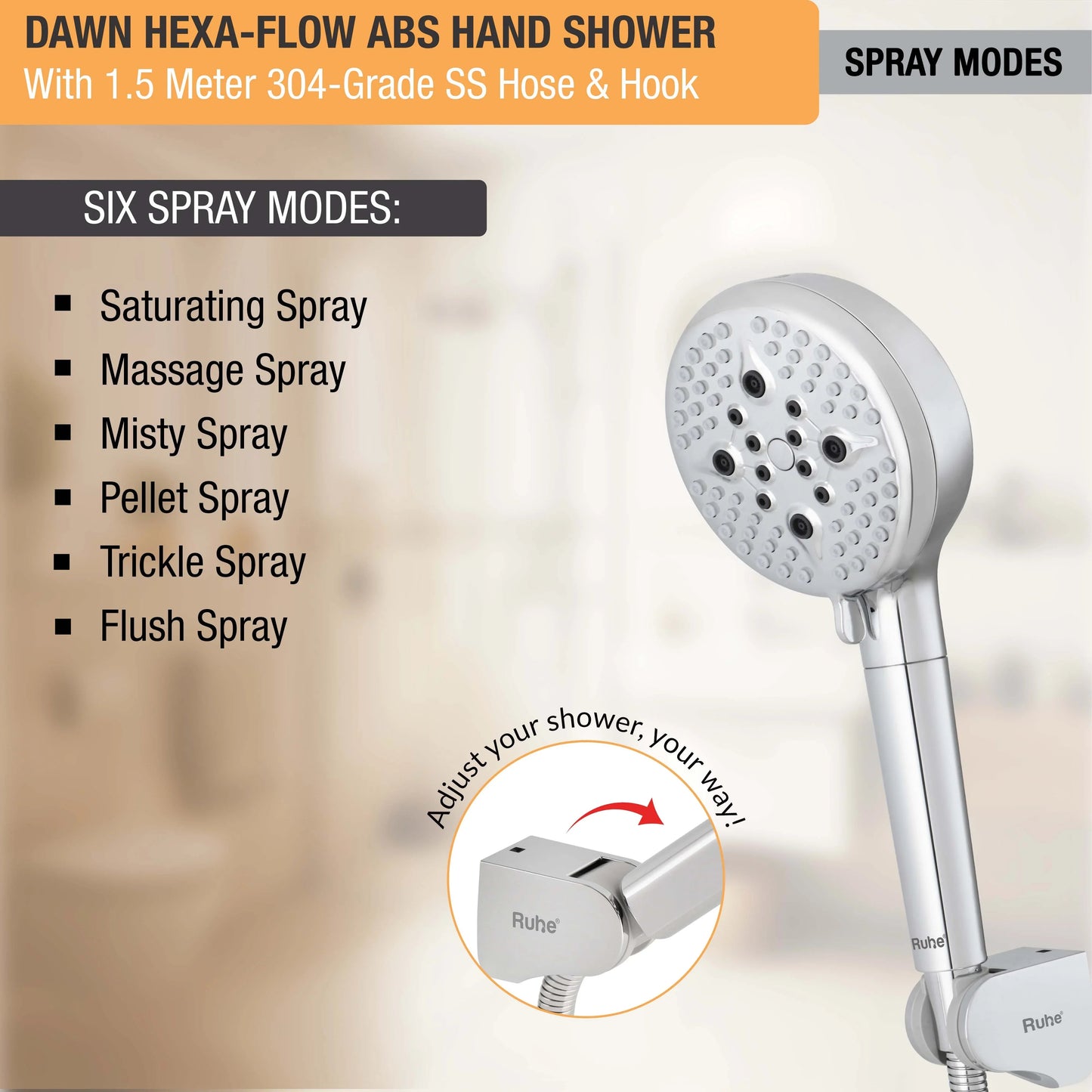 Dawn Multiflow Filter Hand Shower with 304-grade SS Hose & Hook