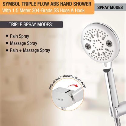 Symbol Triple Flow ABS Hand Shower with 1.5 Meter 304-grade SS Hose & Hook