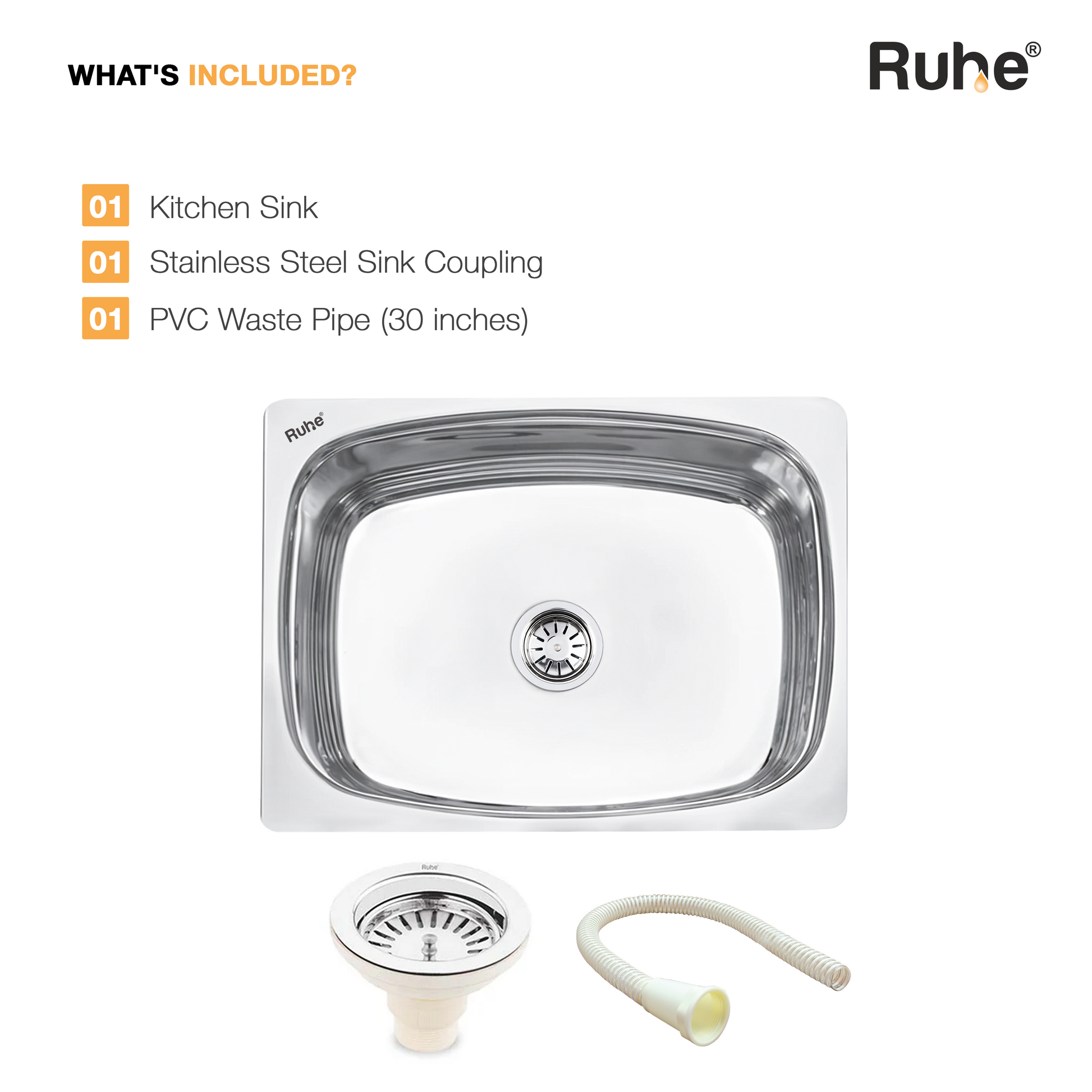 Oval Single Bowl Kitchen Sink (24 x 18 x 9 Inches), What's Included