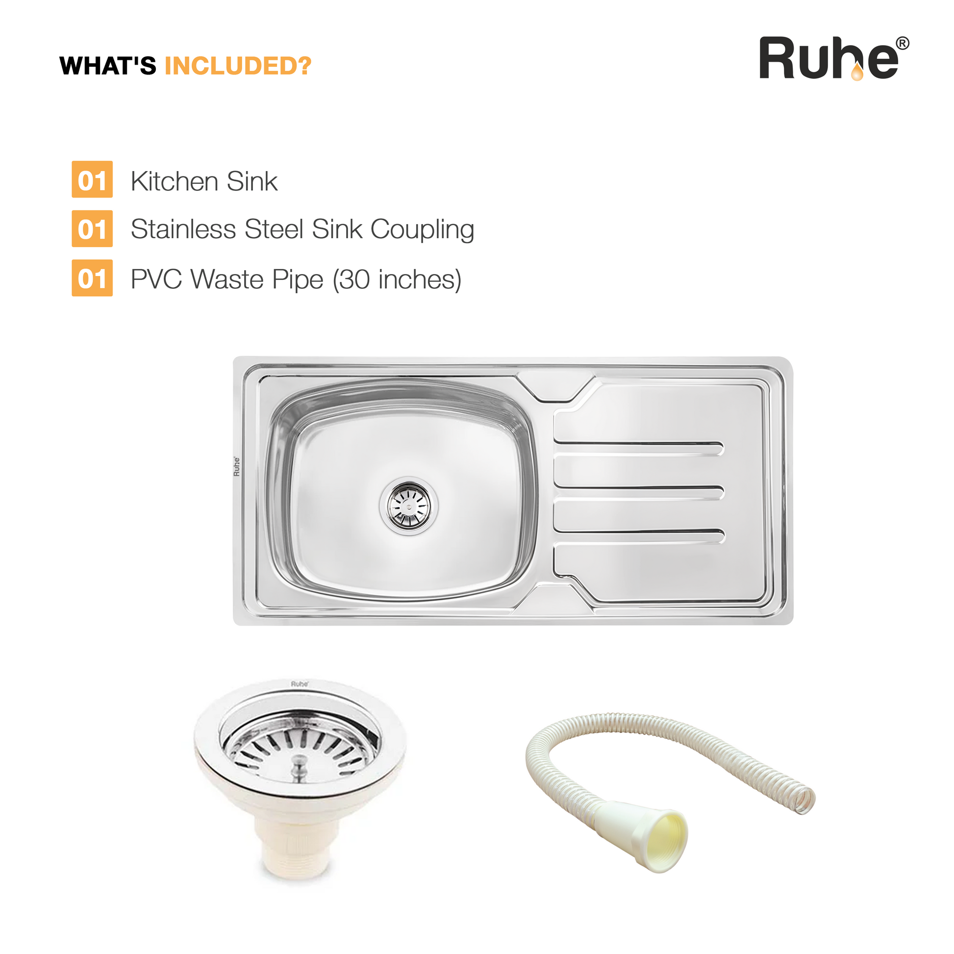 Oval Single Bowl with Drainboard Kitchen Sink (42 x 20 x 9 Inches), What’s Included