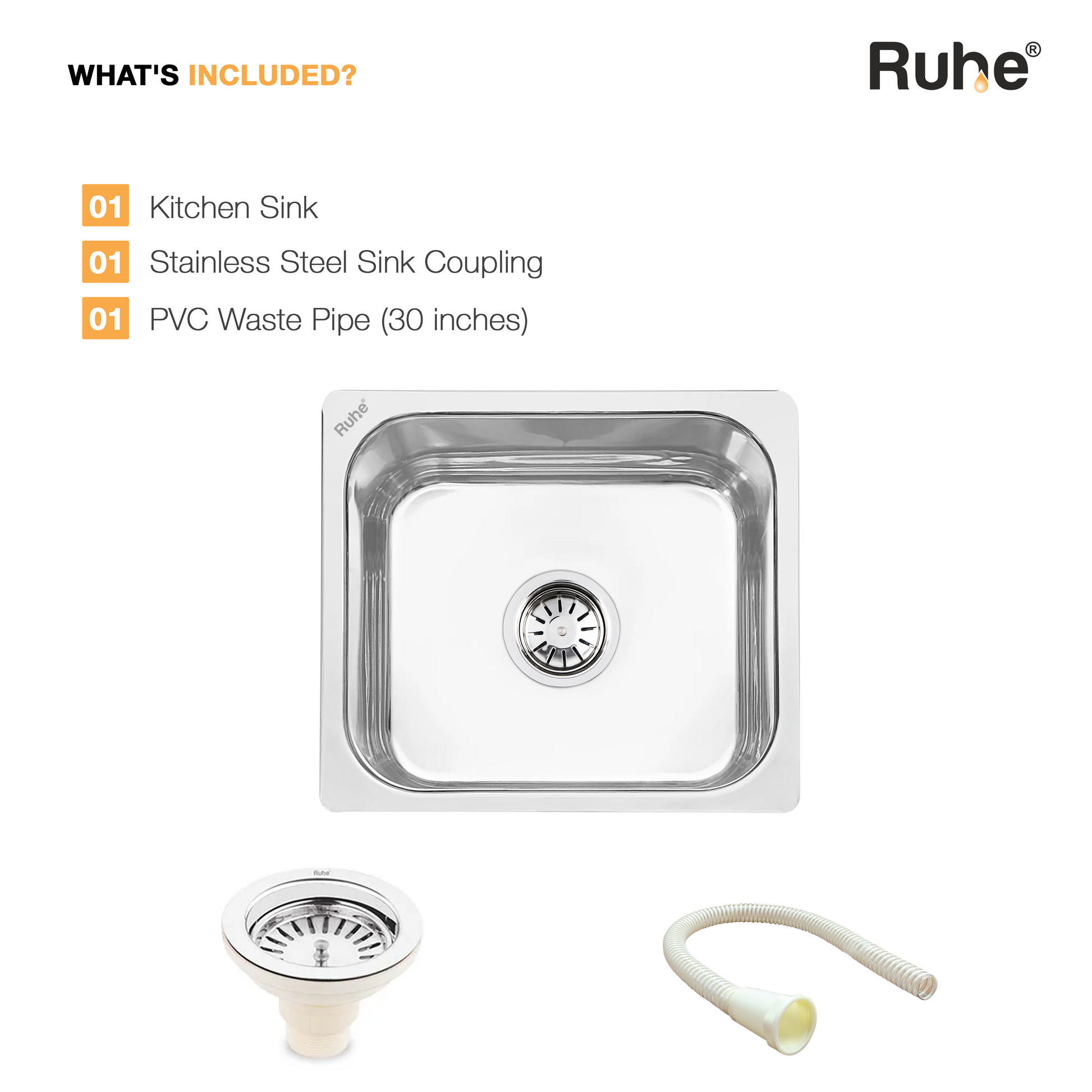Single Bowl Kitchen Sink (16 x 14 x 6 Inches), What’s Included