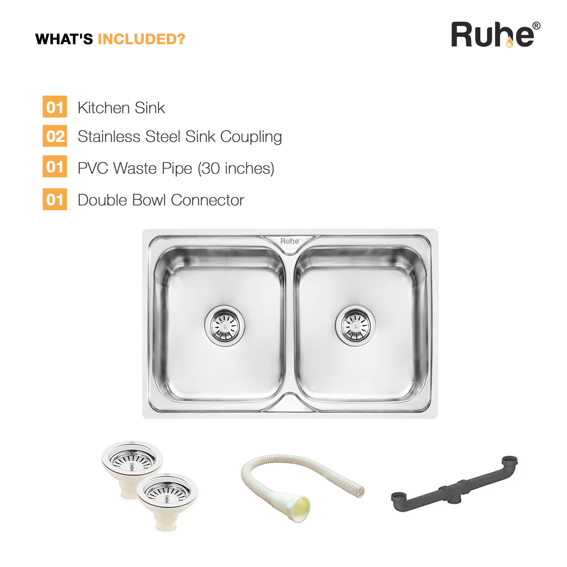 Double Bowl Kitchen Sink (32 x 20 x 8 Inches), What’s Included