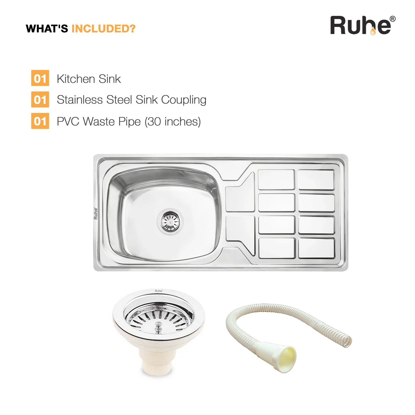 Oval Single Bowl with Drainboard Kitchen Sink (45 x 20 x 9 Inches)