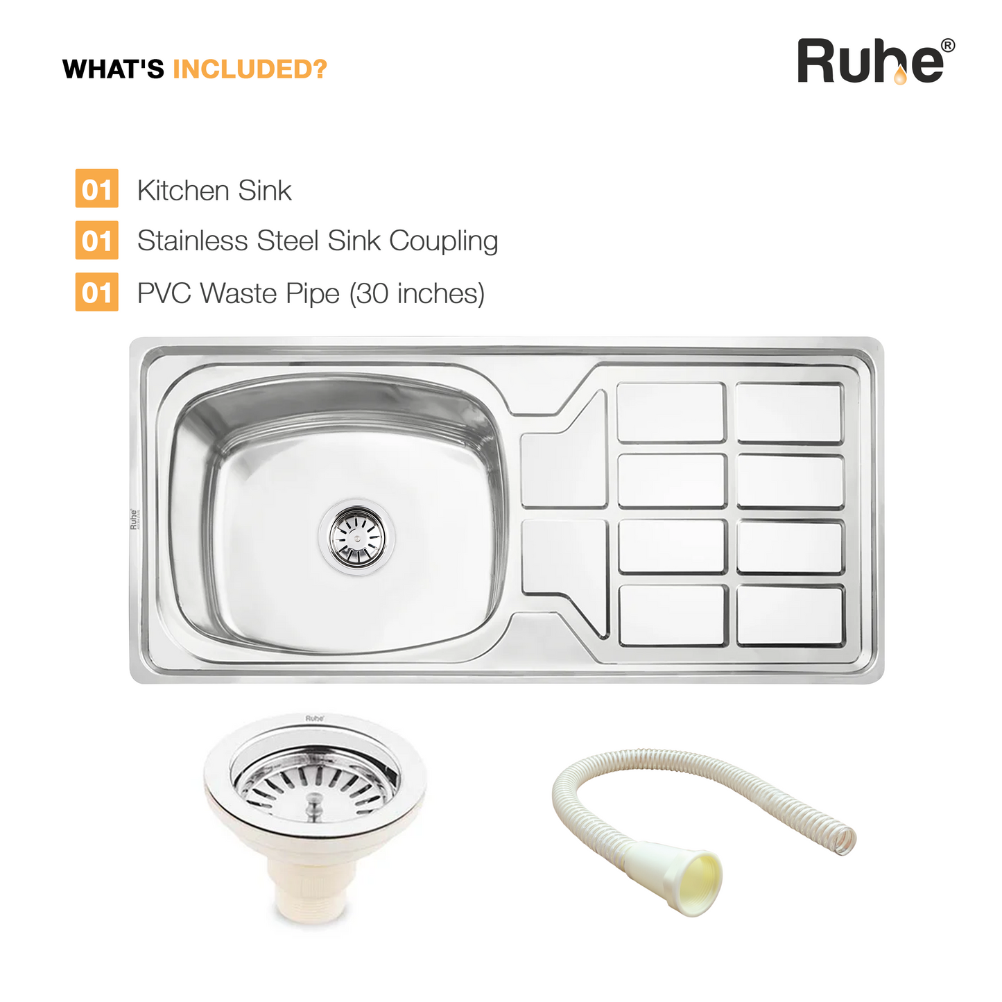 Oval Single Bowl with Drainboard Kitchen Sink (45 x 20 x 9 Inches)