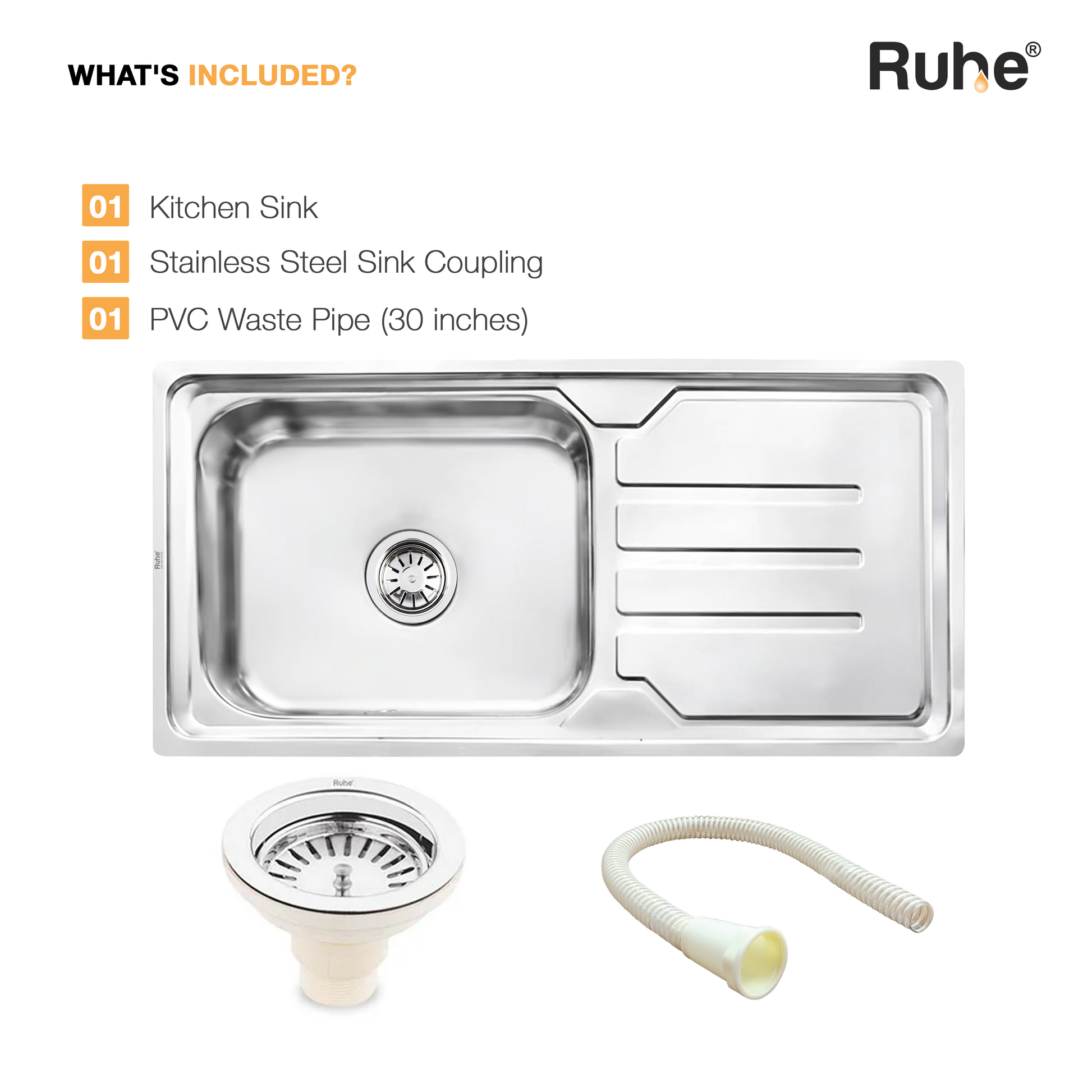 Single Bowl with Drainboard Kitchen Sink (42 x 20 x 9 Inches), What's Included