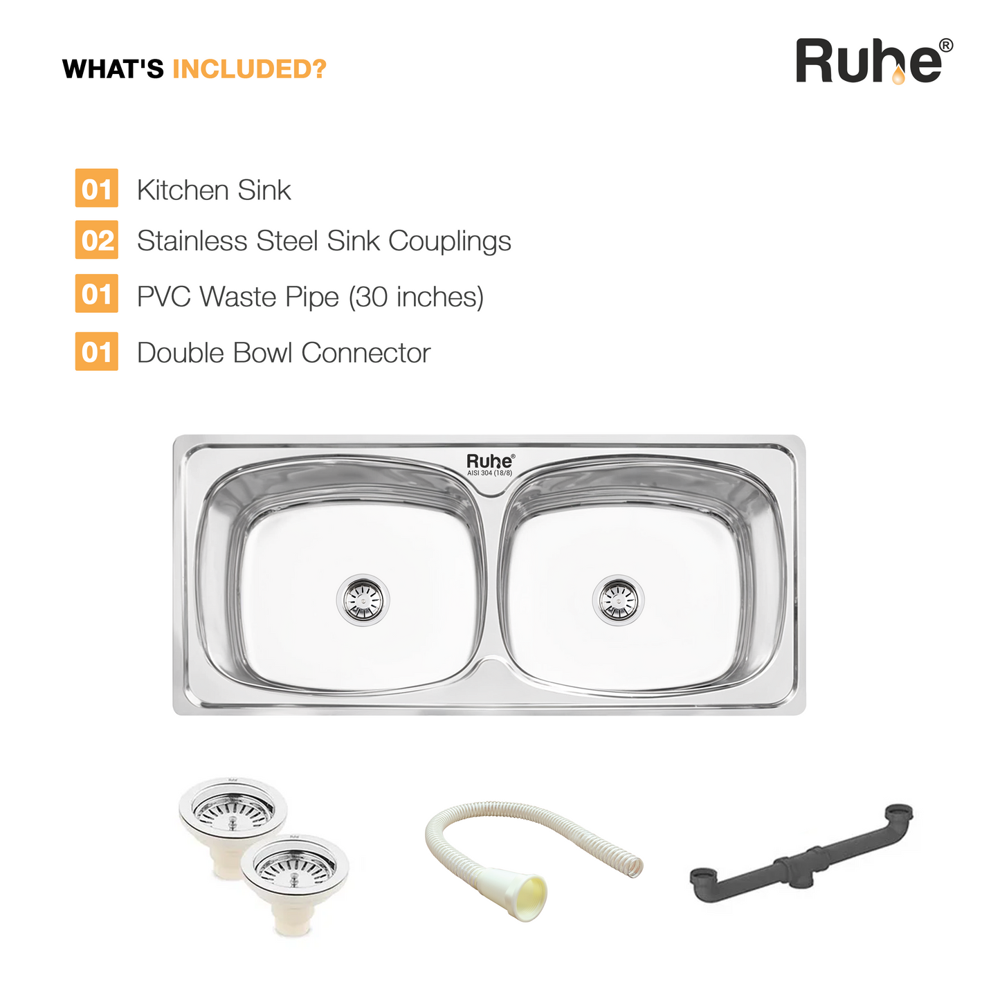 Double Bowl Kitchen Sink (45 x 20 x 9 Inches), What’s Included