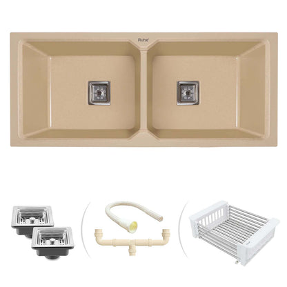 Quartz Double Bowl Kitchen Sink Coloured (45 x 20 x 9 inches)