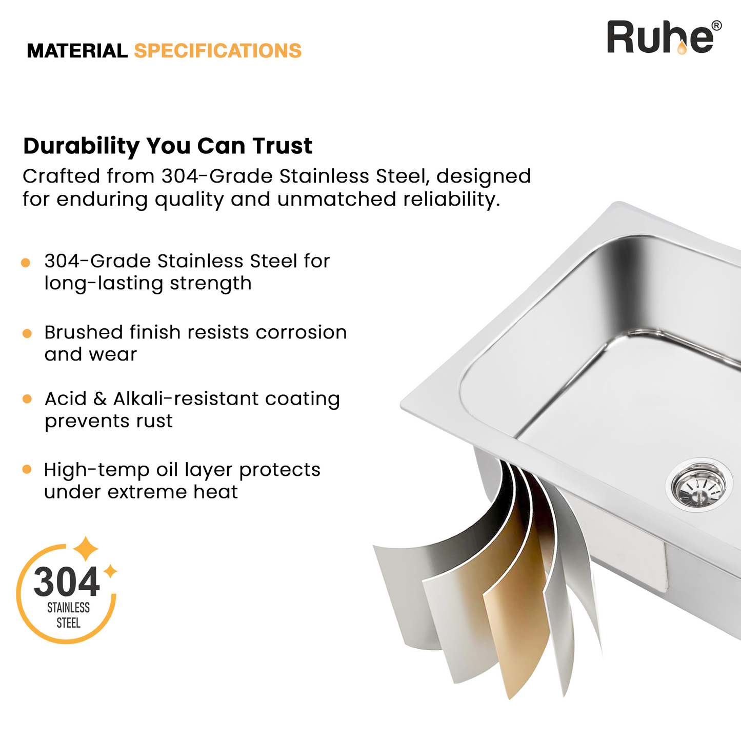 Single Bowl Kitchen Sink (27 x 21 x 9 Inches) (Material Specification)