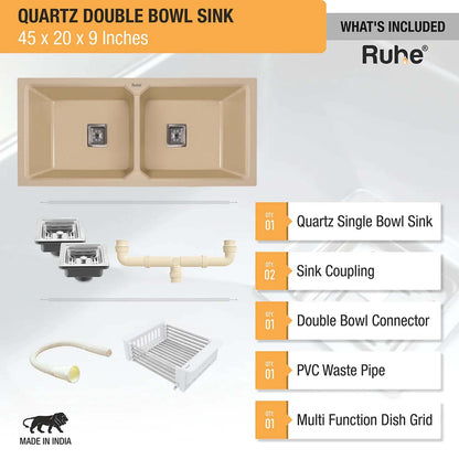 Quartz Double Bowl Kitchen Sink Coloured (45 x 20 x 9 inches)