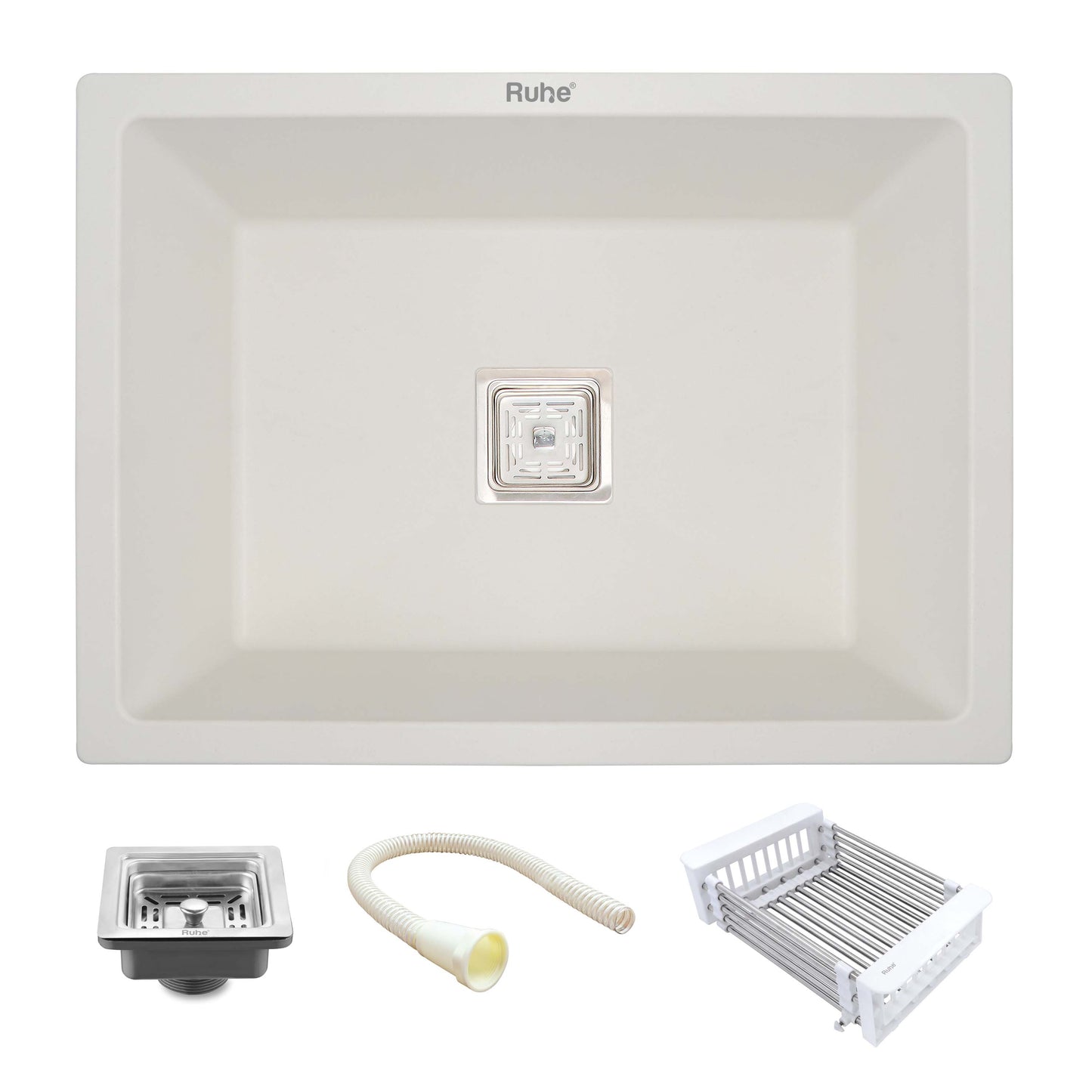 Crystal White Quartz Single Bowl Kitchen Sink (24 x 18 x 9 Inches)