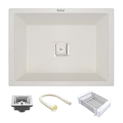 Crystal White Quartz Single Bowl Kitchen Sink (24 x 18 x 9 Inches)