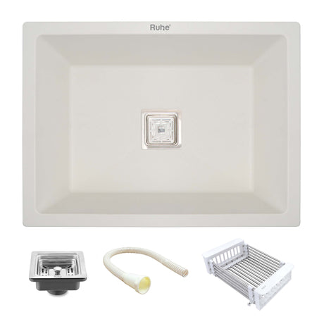 Crystal White Quartz Single Bowl Kitchen Sink (24 x 18 x 9 Inches)