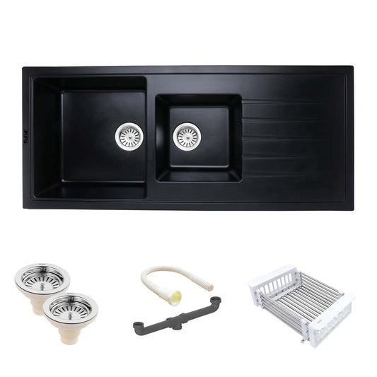 Quartz Double Bowl with Drainboard Kitchen Sink (45 x 20 x 9 inches)
