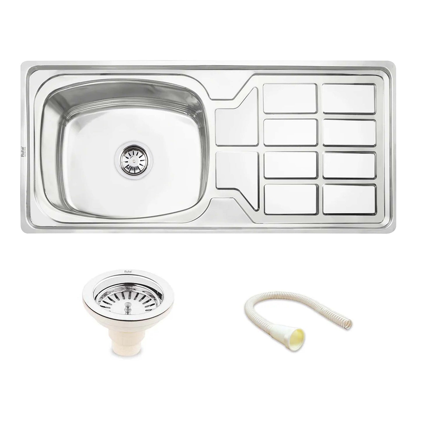 Oval Single Bowl with Drainboard Kitchen Sink (45 x 20 x 9 Inches)