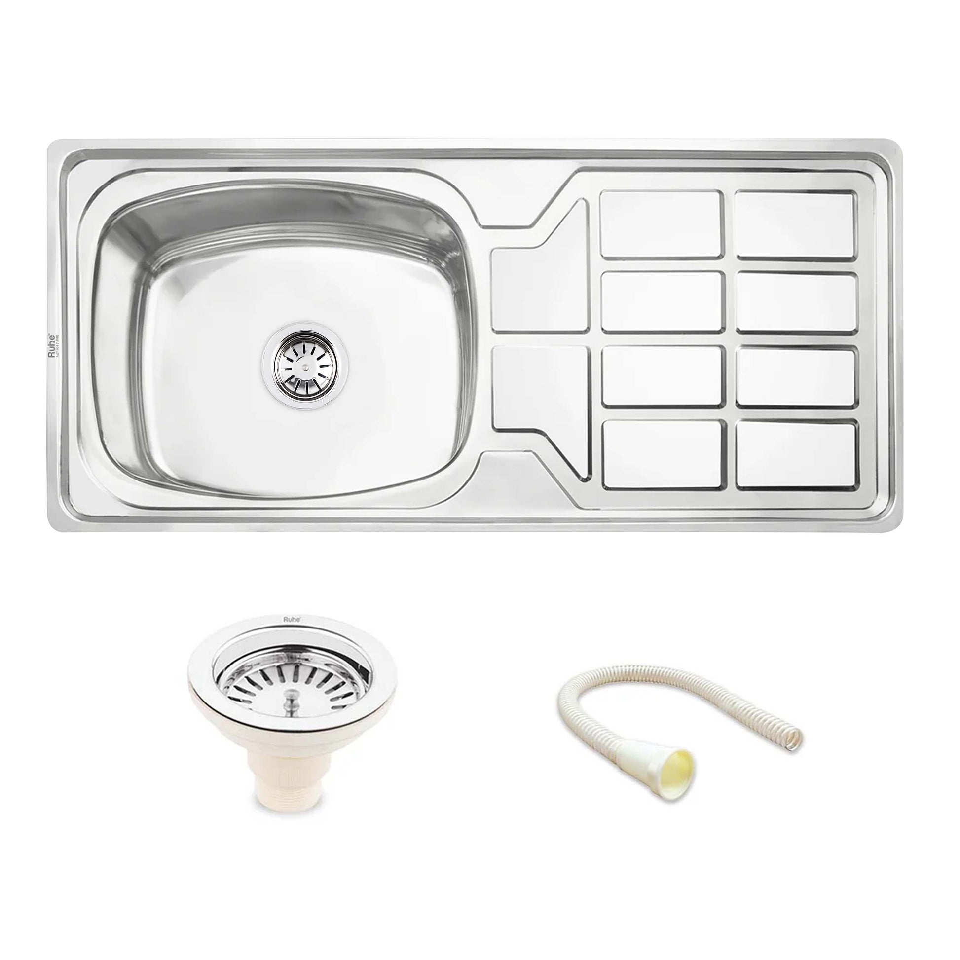 Oval Single Bowl with Drainboard Kitchen Sink (45 x 20 x 9 Inches)