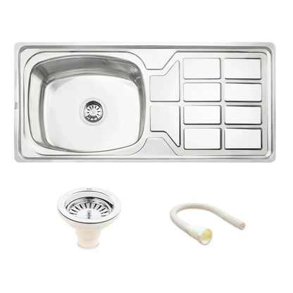 Oval Single Bowl with Drainboard Kitchen Sink (45 x 20 x 9 Inches)
