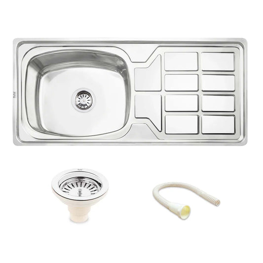 Oval Single Bowl with Drainboard Kitchen Sink (45 x 20 x 9 Inches)