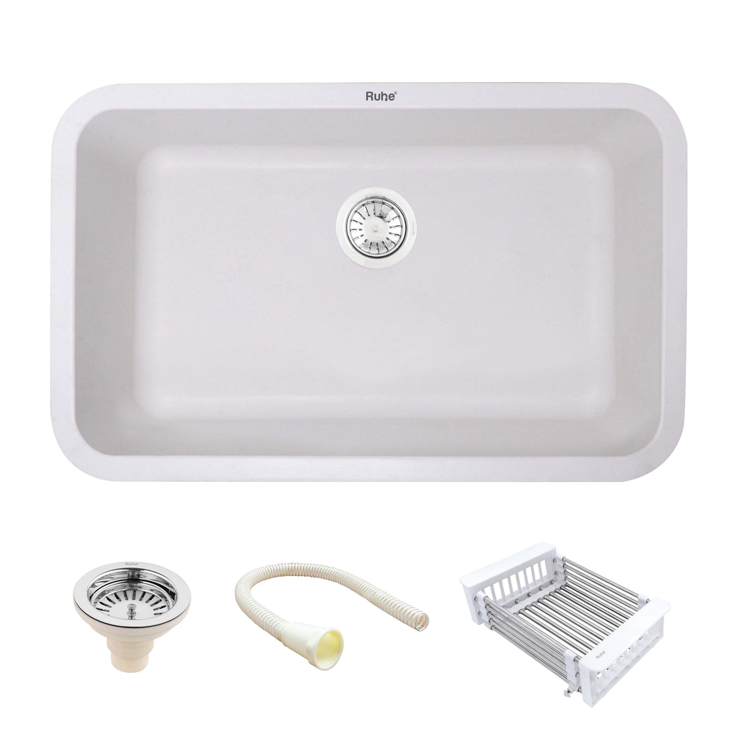 Crystal White Quartz Single Bowl Kitchen Sink (31 x 19 x 9 Inches)