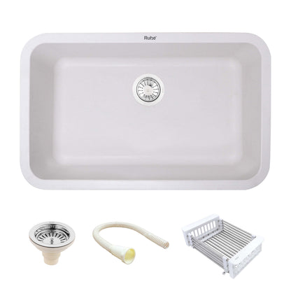 Crystal White Quartz Single Bowl Kitchen Sink (31 x 19 x 9 Inches)