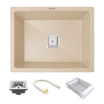 Sand Choco Quartz Single Bowl Kitchen Sink (24 x 18 x 9 Inches)