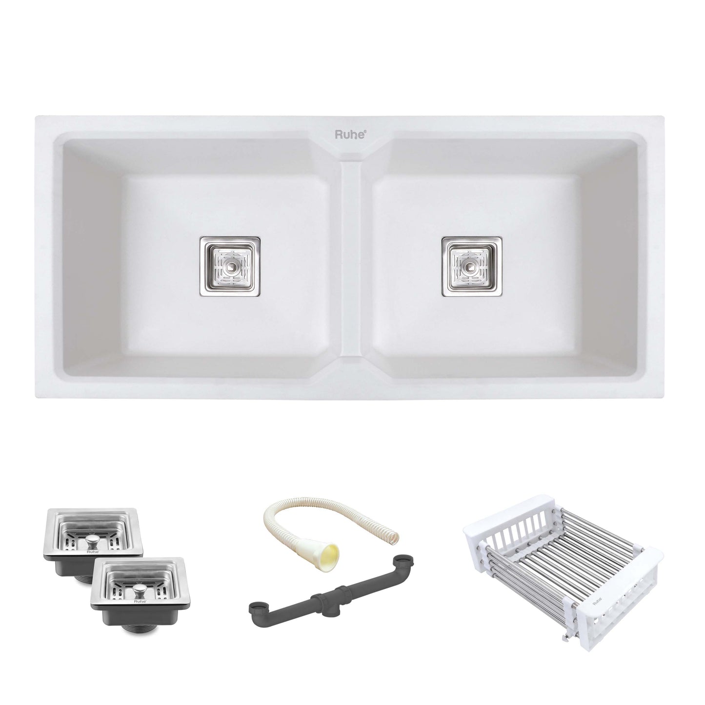 Quartz Double Bowl Kitchen Sink (45 x 20 x 9 inches)