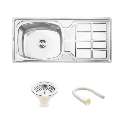 Oval Single Bowl with Drainboard Kitchen Sink (45 x 20 x 9 Inches)