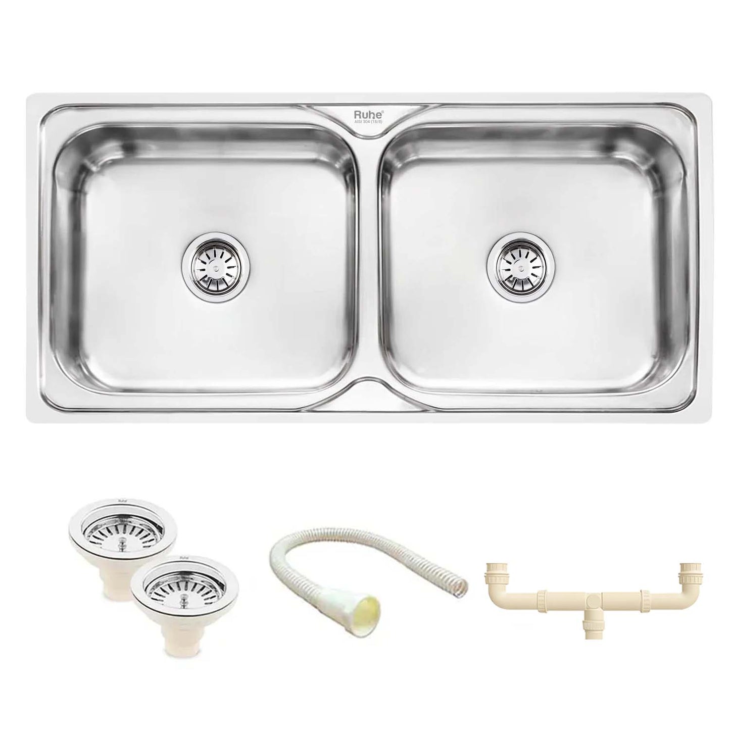 Double Bowl Kitchen Sink 304-Grade (37 x 18 x 8 Inches)