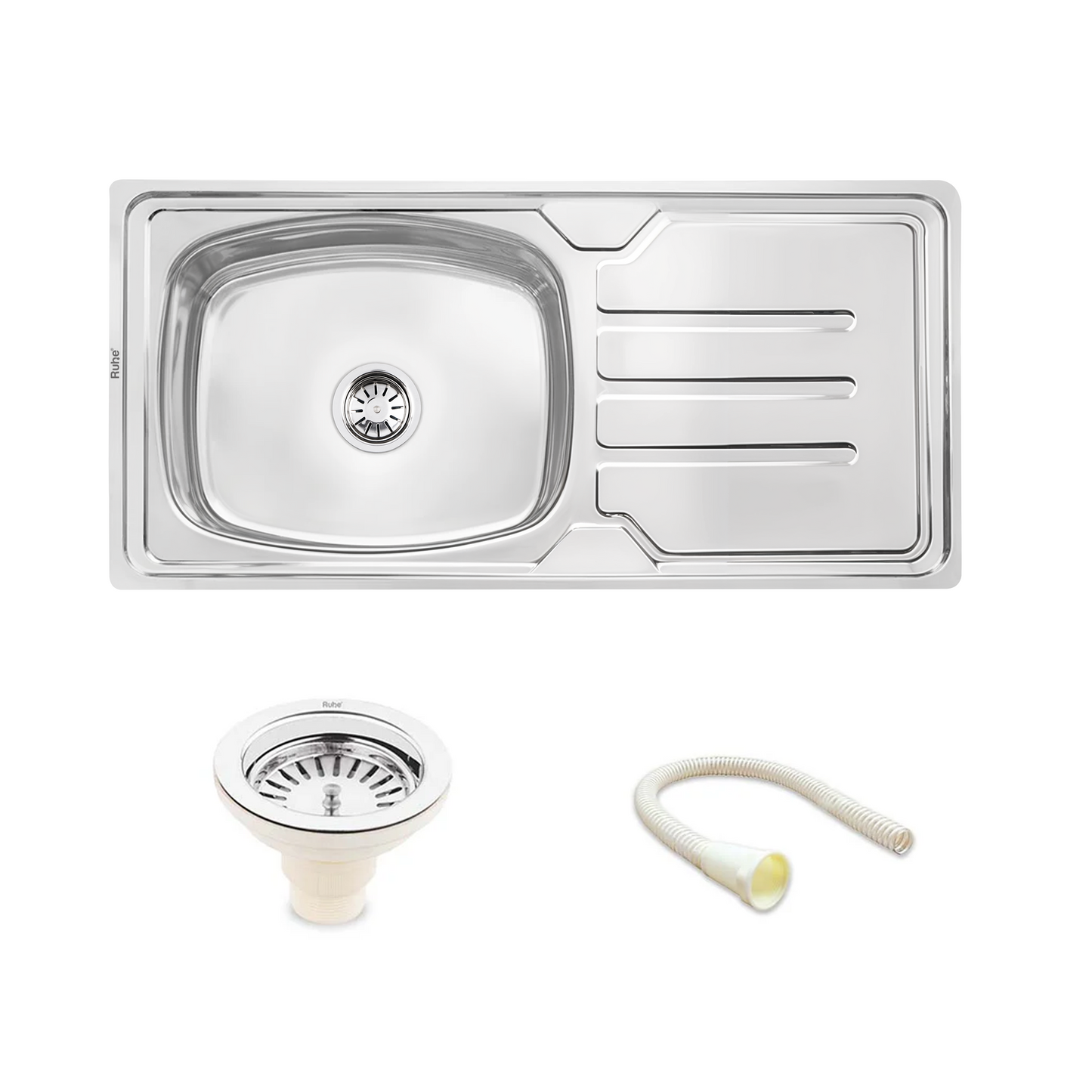 Oval Single Bowl with Drainboard Kitchen Sink (42 x 20 x 9 Inches)