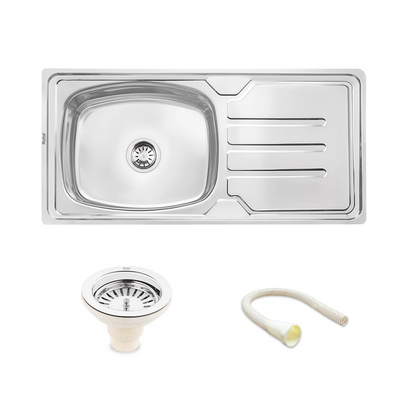 Oval Single Bowl with Drainboard Kitchen Sink (42 x 20 x 9 Inches)