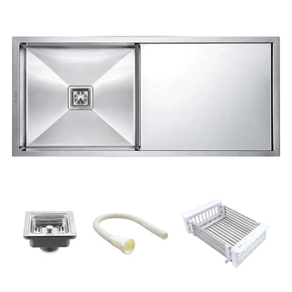 Handmade Single Bowl with Drainboard Kitchen Sink (37 x 18 x 10 Inches)