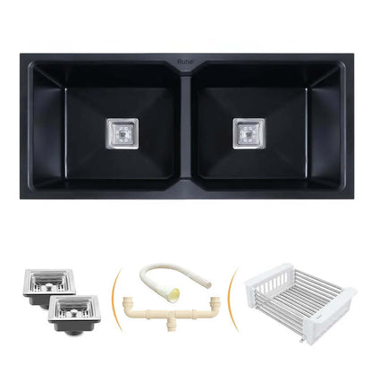 Quartz Double Bowl Black Kitchen Sink (45 x 20 x 9 inches)