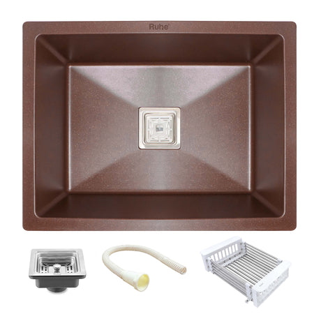 Choco Brown Quartz Single Bowl Kitchen Sink (24 x 18 x 9 Inches)